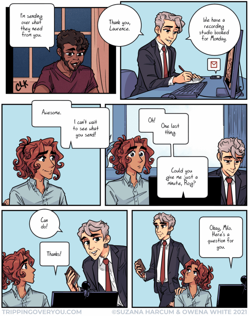 milo mentally reminds himself that he hasn't done anything wrong, don't panic,